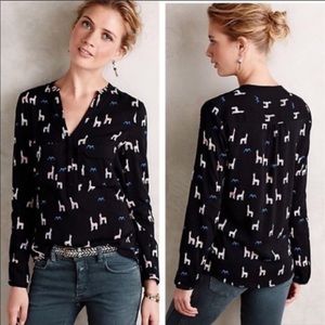 ANTHROPOLOGIE MAEVE Llama Button Down Shirt Sz 10